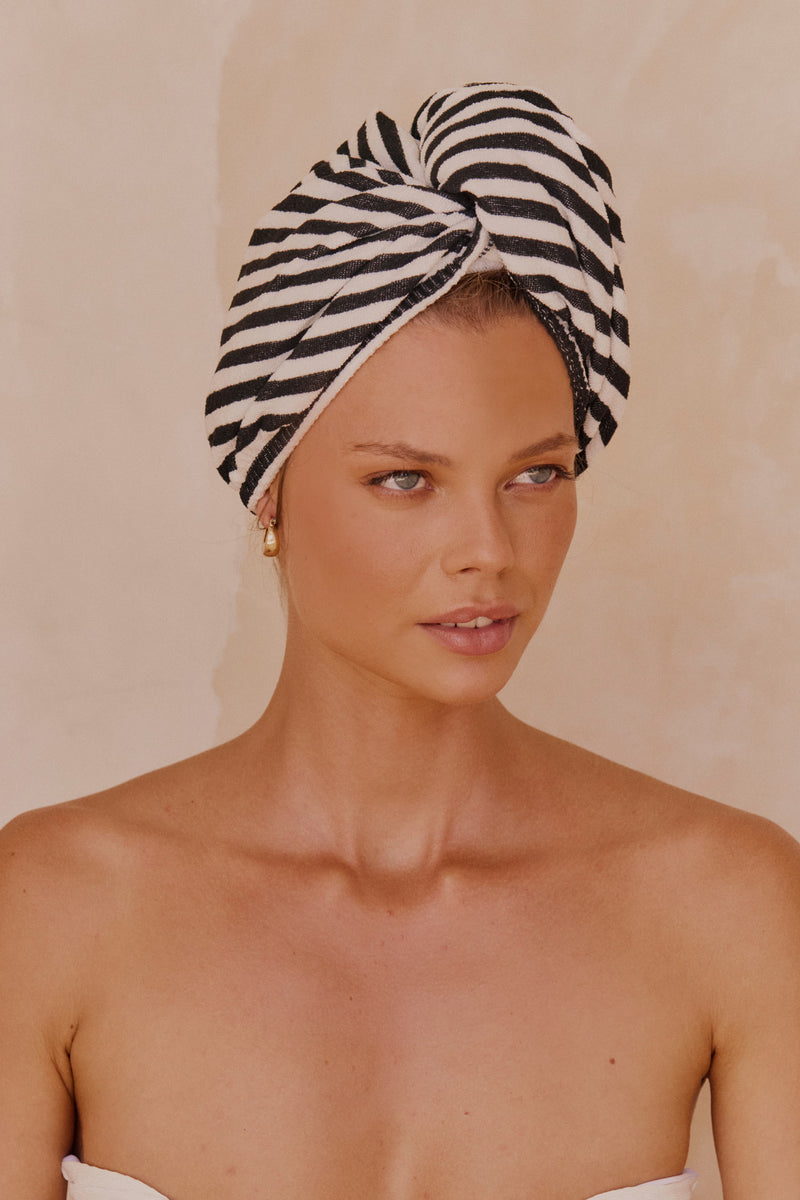 Riva Hair Towel Wrap Monochrome Stripe Lamington Noosa