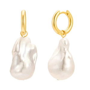 Large Gold Baroque Freshwater Pearl Hoops