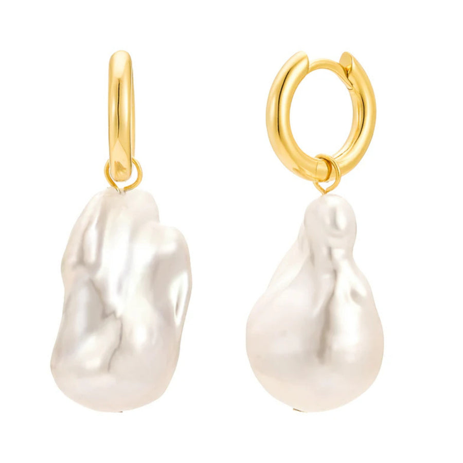 Large Gold Baroque Freshwater Pearl Hoops