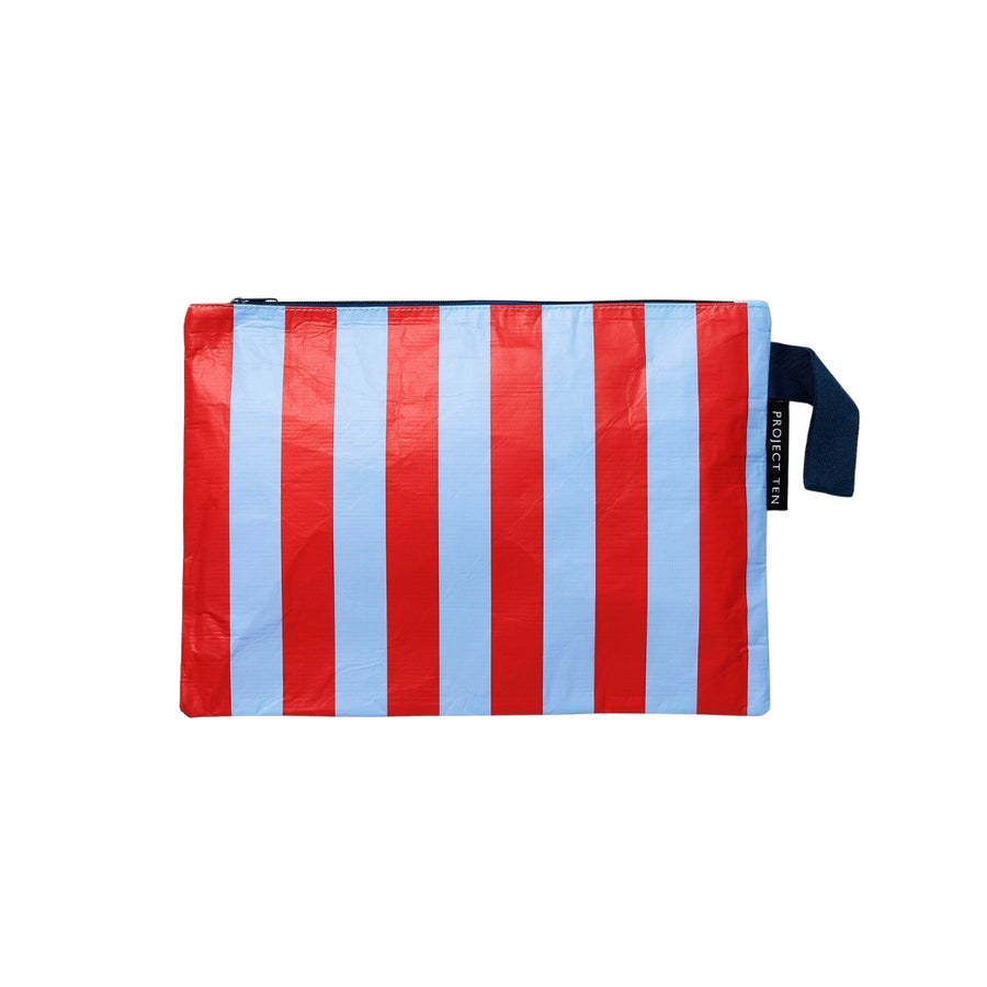 Red Blue Stripe Large Zip Pouch