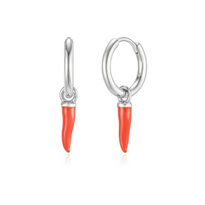 SILVER RED CHILLI CORNICELLO HOOPS EARRINGS