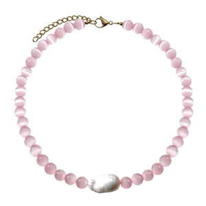 Large Light Pink Catseye Baroque Pearl Beaded Choker