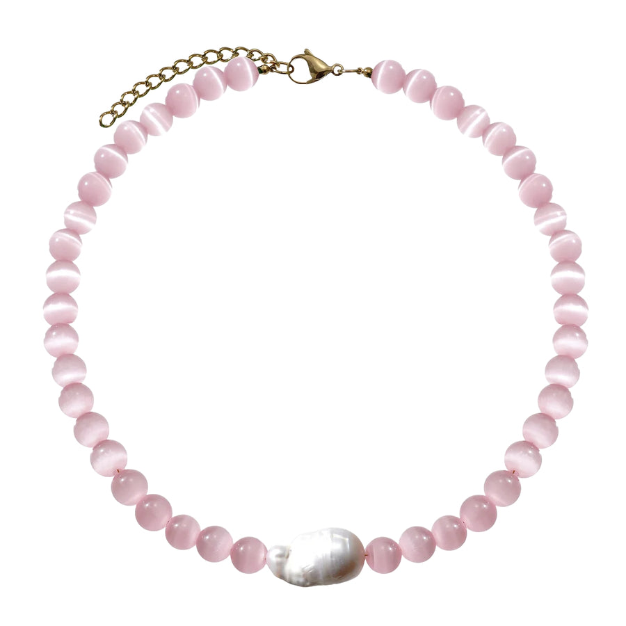 Large Light Pink Catseye Baroque Pearl Beaded Choker