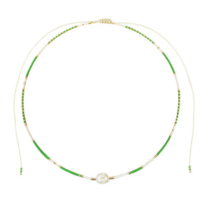 White, Emerald and Gold Pearl Beaded Choker