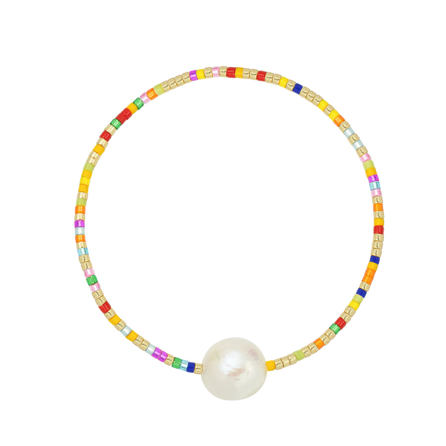 Gold Pearl Beaded & Rainbow Bracelet