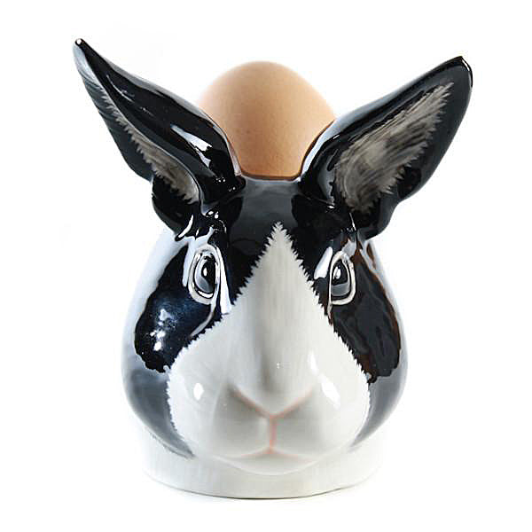 Black and White Dutch Rabbit Face Egg Cup