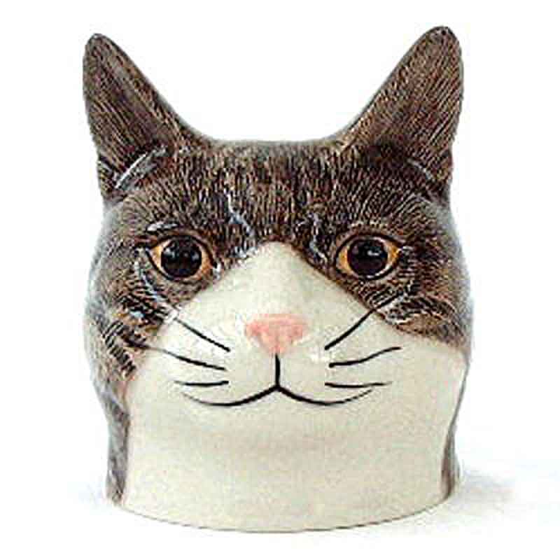 Tabby Cat White Face Egg Cup