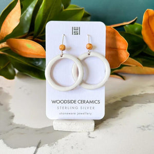 Boho White Hoop Handmade Ceramic Earrings