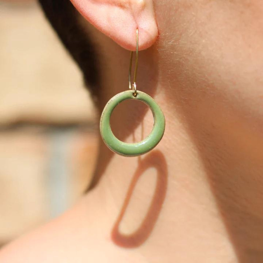 Eucalypt Green Hoop Handmade Ceramic Earrings