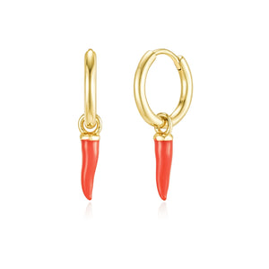 Gold Red Chilli Hoops Earrings